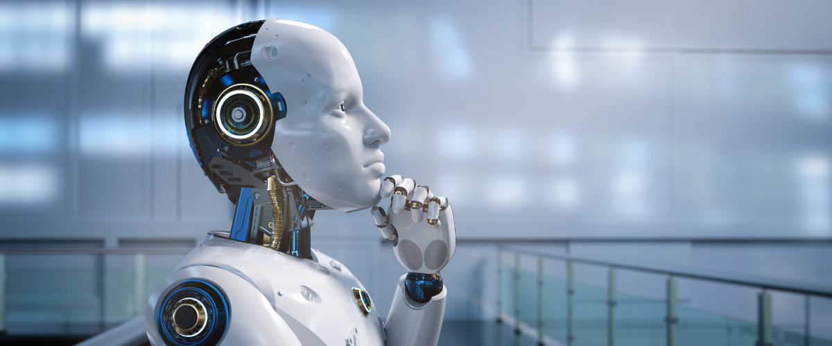robot con intelligenza artificiale che guarda verso il futuro
